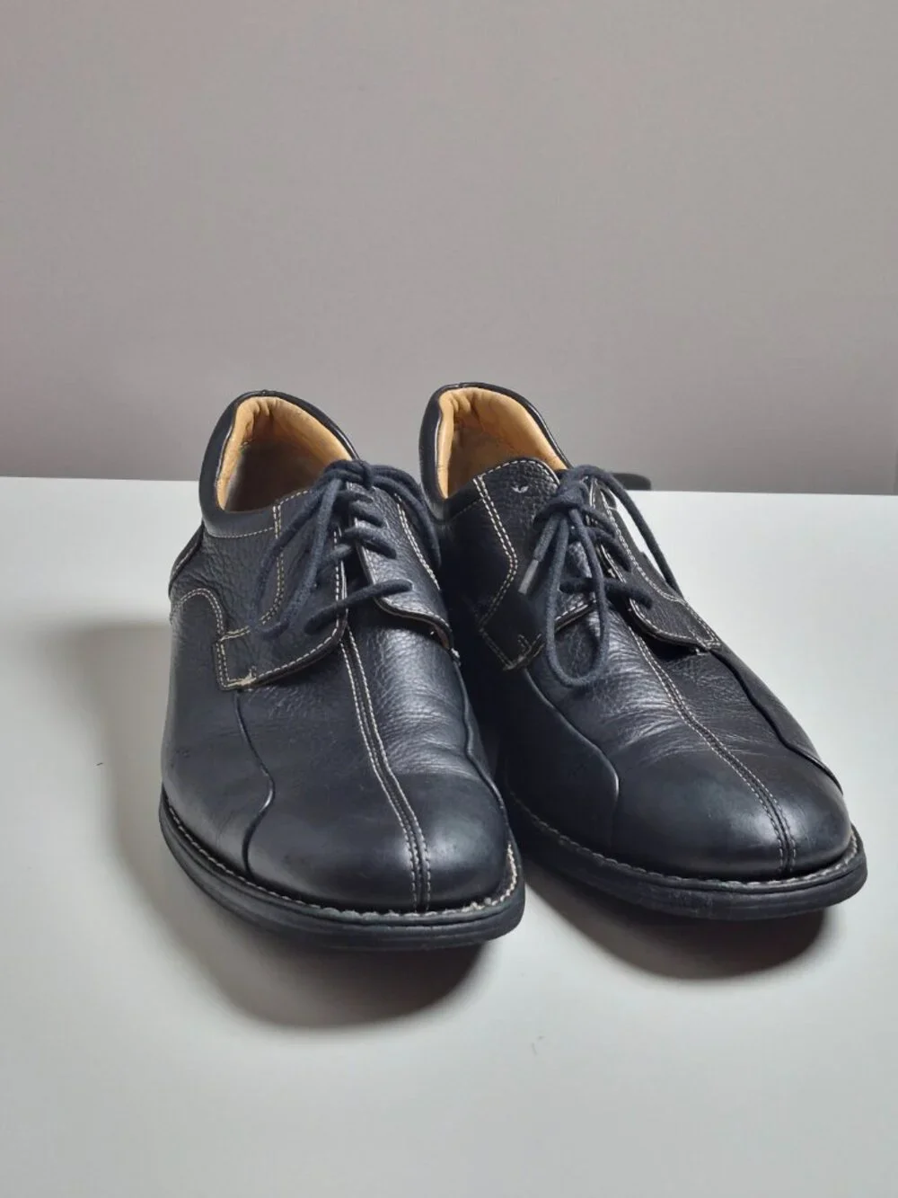 Johnston & Murphy Men Shuler Bicycle Toe Black Leather Oxford Sheepskin, 8.5 EUC